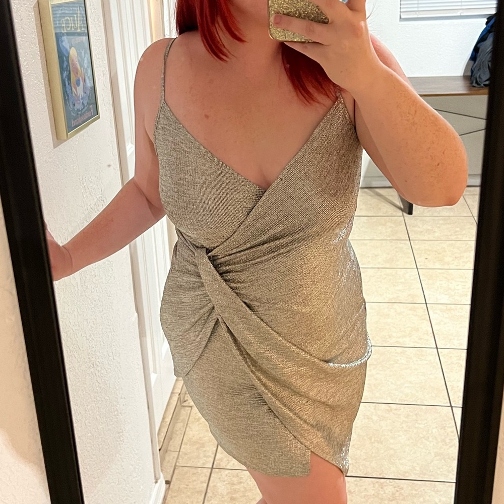 Trixxi Shimmery Silver Wrap Dress